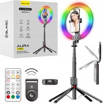 Mocna Lampa Pierścieniowa Selfie Stick Ring 25cm RGB LED kijek statyw 230cm