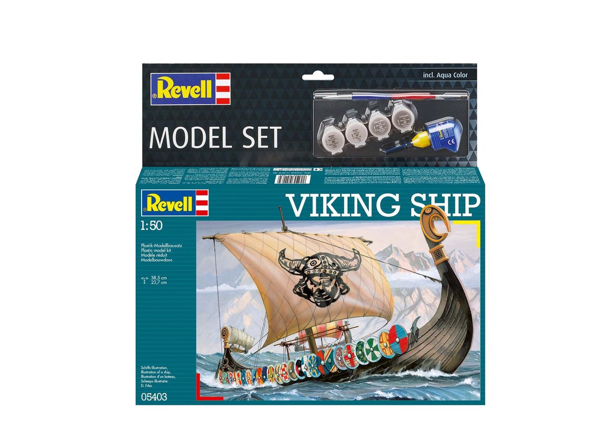 Revell Model Set Nave Vichinga 1:50 - Kit Costruzione Con Scudi, Testa Di Drago E Base - 3