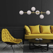 Modernistyczna LAMPA wisząca ALISA LP-005/6P WH Light Prestige metalowa OPRAWA szklane kule zwis złoty biały