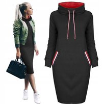 Modna Bluza Damska Sportowa Dresowa Długa Bluzka Oversize Bez Kaptura Tuba Czarna