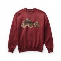 Modna bluza haftowana bordowa | Miś | Premium jakość unisex S