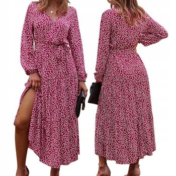 Modna Kobieca Sukienka Damska W Kwiaty Długa Maxi Kopertowa Wiązana Dekolt Rozmiar Uniwersalny - SNM