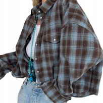 MODNA KOSZULA DAMSKA W KRATĘ KRATKA Z KIESZENIĄ MODNA OVERSIZE NIEBIESKA Inna marka