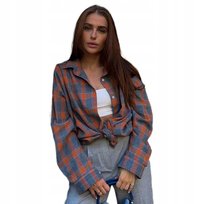 MODNA KOSZULA DAMSKA W KRATĘ KRATKA Z KIESZENIĄ MODNA OVERSIZE POMARAŃCZOWA Inna marka