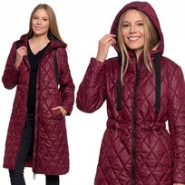 Modna Kurtka Damska Długa Pikowana Płaszcz Z Kapturem Na Jesień Moraj 3Xl Purple