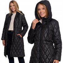 Modna Kurtka Damska Długa Pikowana Płaszcz Z Kapturem Na Jesień Moraj S Black