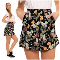 Modne Szorty KRÓTKIE SPODENKI Damskie MORAJ Gumka w Pasie w Kwiaty - XL Moraj