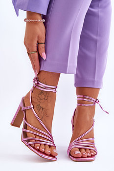 Modne Wiązane Sandały Na Obcasie Różowe Tessoro-40 - Inna marka