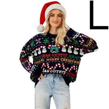 Modny Ciepły Sweter Świąteczny Oversize Świąteczne Wzory Choinki Śnieżynki - L - Inna marka