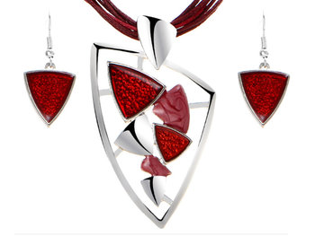 Modny Komplet Biżuterii Czerwone Kamienie Na Rzemyku - Lovrin