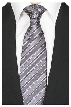 Modny Krawat Żakardowy w Paski STALOWY rc249 - Rene Chagal