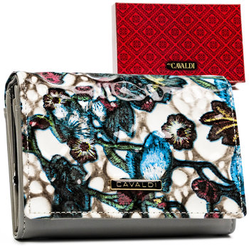 Modny portfel damski na zatrzask ze skóry ekologicznej i skóry naturalnej z kolorowym wzorem ochrona kart RFID Cavaldi, różnokolorowy - 4U CAVALDI
