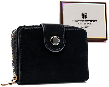 Modny portfel damski z ochroną kart RFID skóra ekologiczna Peterson, czarny - Peterson