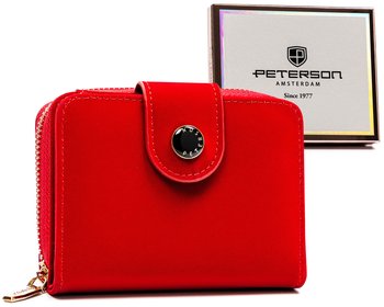 Modny portfel damski z ochroną kart RFID skóra ekologiczna Peterson, czerwony - Peterson