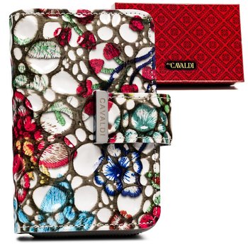 Modny portfel damski ze skóry ekologicznej i skóry naturalnej z kolorowym wzorem portfel na karty z ochroną RFID Cavaldi, różnokolorowy - 4U CAVALDI