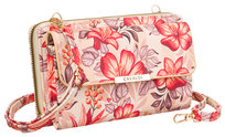 Modny torebko-portfel torebka damska crossbody portfel i kieszonka na telefon skóra ekologiczna w kwiaty Cavaldi, różnokolorowy czerwony