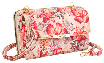 Modny torebko-portfel torebka damska crossbody portfel i kieszonka na telefon skóra ekologiczna w kwiaty Cavaldi, różnokolorowy czerwony - 4U CAVALDI