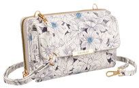 Modny torebko-portfel torebka damska crossbody portfel i kieszonka na telefon skóra ekologiczna w kwiaty Cavaldi, różnokolorowy niebieski