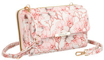 Modny torebko-portfel torebka damska crossbody portfel i kieszonka na telefon skóra ekologiczna w kwiaty Cavaldi, różnokolorowy różowy