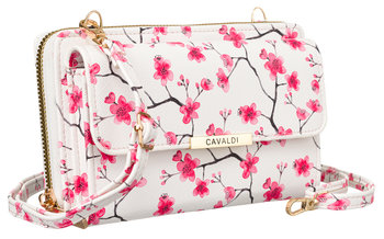 Modny torebko-portfel torebka damska crossbody portfel i kieszonka na telefon skóra ekologiczna w kwiaty Cavaldi, różnokolorowy różowy - 4U CAVALDI