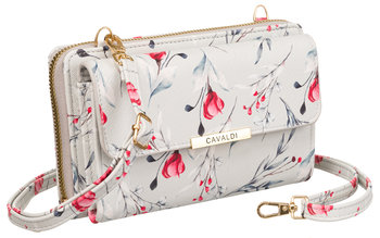 Modny torebko-portfel torebka damska crossbody portfel i kieszonka na telefon skóra ekologiczna w kwiaty Cavaldi, różnokolorowy szary - 4U CAVALDI