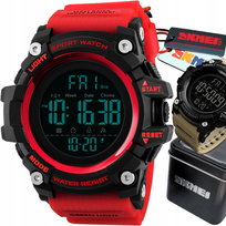 Modny Wojskowy Zegarek Męski Skmei Wodoodporny Mocny Duży Ekran Czerwony