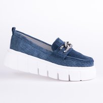 Mokasyny damskie ażurowe GOODIN GD-FT-127 skóra zamsz ażurek niebieski 39