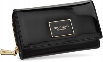 Monnari lakierowany portfel damski na zamek pojemny czarny portmonetka - MONNARI