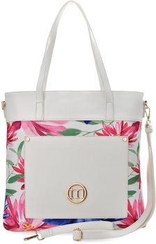 Monnari torba damska w kwiaty torebka shopper aktówka biała na ramię logo - MONNARI