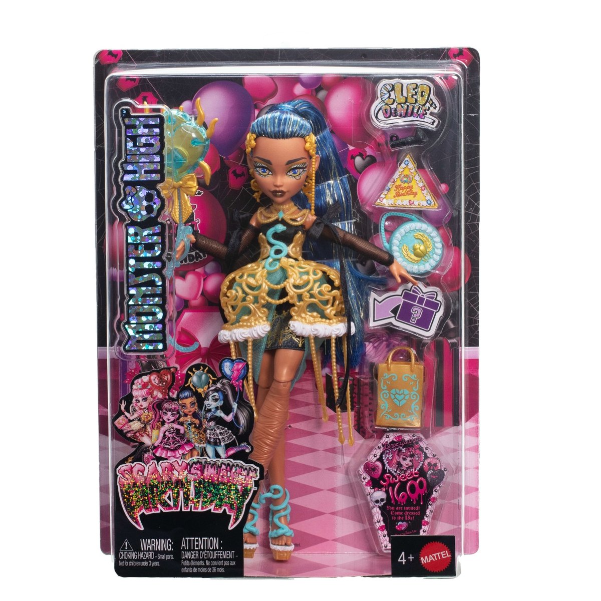 Mattel Monster High Straszysłodkie urodziny, Lalka Cleo de Nile i akcesoria, Zabawka dla dzieci 4+ JBG76