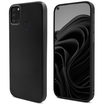 Moozy Lifestyle. Zaprojektowany dla etui Samsung A21s, czarne - etui z płynnego silikonu z matowym wykończeniem i miękką wyściółką z mikrofibry - MOOZY