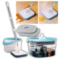 Mop Obrotowy Z Wiadrem Płaski Rotacyjny Czysta Brudna Woda Wyciskacz Wkłady