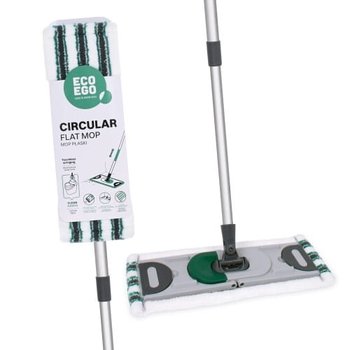 Mop płaski z mikrofibry z kijem teleskopowym CIRCULAR POWER EcoEgo bezdotykowe odsączanie czyste ręce kolor szaro-grafitowy - York
