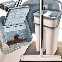 MOP PLASKI Z WYCISKACZEM WIADREM DWUKOMOROWYM WKLADY DO MOPA Z MIKROFIBRY