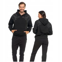 MORAJ BLUZA CZARNA UNISEX Z KAPTUREM OZDOBNE CYRKONIE OCIEPLANA MODNA XL