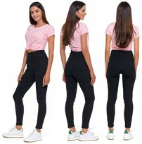 MORAJ Ocieplane Legginsy Damskie w prążki z Wysokim Stanem Czarne L/XL