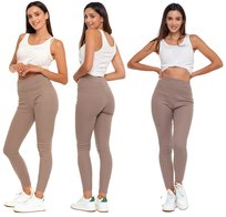 MORAJ Ocieplane Legginsy Damskie w prążki z Wysokim Stanem MOCCA S/M