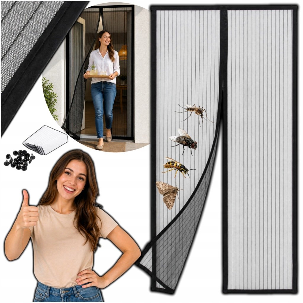 MOSKITIERA NA DRZWI BALKONOWE Z MAGNESAMI NA OWADY 100 x 210 CM MAGNETYCZNA