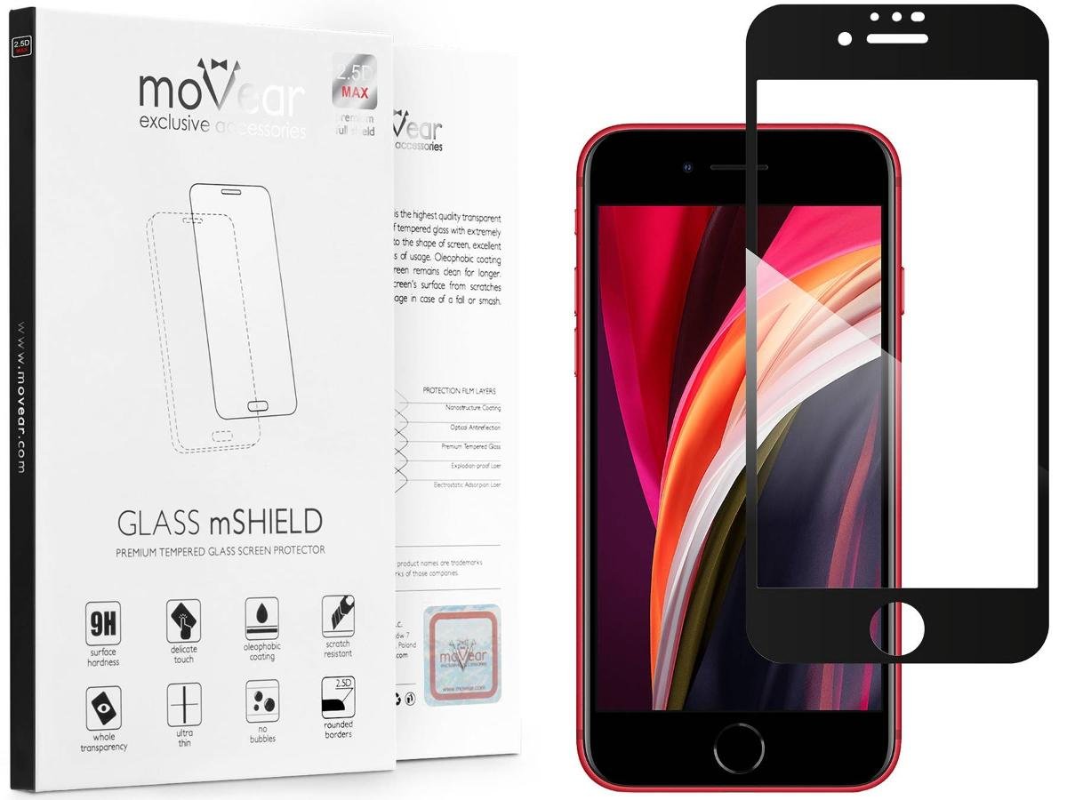 moVear 2.5D MAX - Szkło hartowane do Apple iPhone SE (2022 / 2020) / 8 / 7 (4.7') na Cały Ekran | Do Etui, fullGlue, 9H
