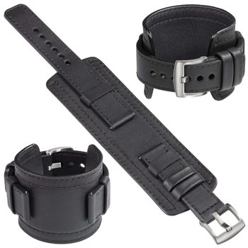moVear Cw1 22mm Szeroki skórzany pasek do zegarka / smartwatcha | Czarny z czarnym przeszyciem, rozmiar M/L - moVear