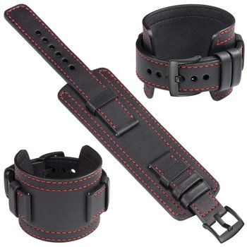 moVear Cw1 22mm Szeroki skórzany pasek do zegarka / smartwatcha | Czarny z czerwonym przeszyciem, rozmiar M/L - moVear