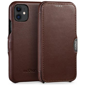 moVear flipSide C - Skórzane etui do Apple iPhone 11 (6.1") | Klasyczny pokrowiec z klapką, Skóra naturalna nappa (Ciemnobrązowy) - moVear