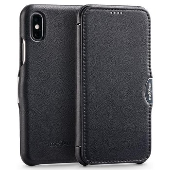 moVear flipSide C - Skórzane etui do Apple iPhone Xs / X (5.8") | Klasyczny pokrowiec z klapką, Skóra naturalna nappa (Czarny) - moVear