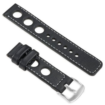moVear uBand R1 20mm Skórzany pasek do zegarka / smartwatcha | Czarny ze srebrnym przeszyciem, rozmiar M/L