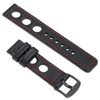 moVear uBand R1 22mm Skórzany pasek do zegarka / smartwatcha | Czarny z czerwonym przeszyciem, rozmiar M/L