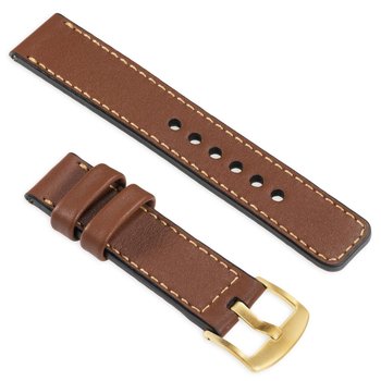 moVear uStrap C1 24mm (M/L) Skórzany pasek do zegarka / smartwatcha | Brązowy ze złotym przeszyciem