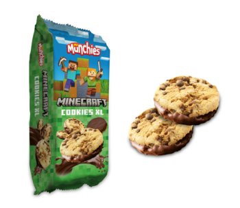 MR. MUNCHIES MINECRAFT COOKIES XL - MEGA CIASTKA Z KAWAŁKAMI CZEKOLADY W POLEWIE CZEKOLADOWEJ 140G - Minecraft