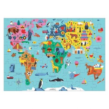 Mudpuppy, puzzle, Mapa Świata z elementami w kształcie budynków i zwierząt, 78 el. - Mudpuppy