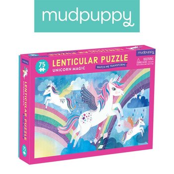 Mudpuppy, Puzzle soczewkowe z ruchomym obrazkiem 3D Magiczne jednorożce, 75 el. - Mudpuppy