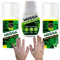 Mugga DEET 9,5% na komary kleszcze Zestaw dla dzieci 2x spray 75ml + balsam